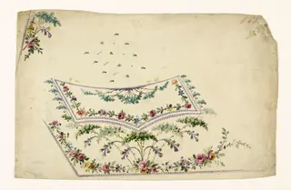 Composition avec guirlandes de fleurs et feuilles en grappes, projets de broderies de gilet, XVIIIème siècle