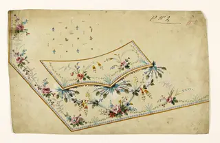 Composition avec guirlandes de fleurs, frises de perles lavande, projets de broderies de gilet, XVIIIème siècle, 1750