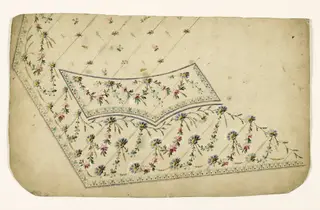 Composition de croisillons de fleurs et de feuilles, frises de feuilles et baies rouges, projets de broderies de gilet, XVIIIème siècle, 1750