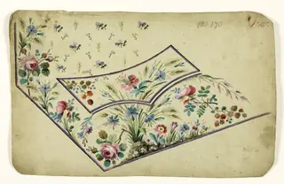 Composition de fleurs sauvages, d'épis et d'amoncellement de galets, projets de broderies de gilet, XVIIIème siècle