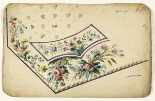 Composition de fleurs sauvages et fantaisistes en bouquets multicolores, projets de broderies de gilet, XVIIIème siècle, 1750