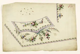 Composition de guirlandes de fleurs, frises de feuilles et de baies rouges, projets de broderies de gilet, XVIIIème siècle