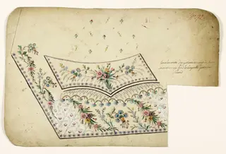 Composition de guirlandes de fleurs, frises de fleurs étoilées mauves et semis de fleurs, projets de broderies de gilet, XVIIIème siècle
