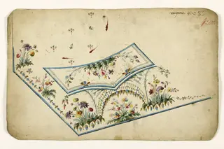 Composition en bouquets de fleurs multicolores et motifs de grappes rayonnants, projets de broderies de gilet, XVIIIème siècle, 1750