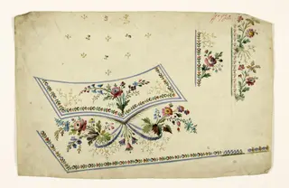 Composition florale avec bouquets et frises de fleurs stylisées, projets de broderies de gilet, XVIIIème siècle