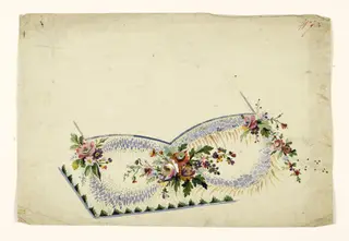 Composition florale de bouquets multicolores et guirlandes mauves, projets de broderies de gilet, XVIIIème siècle