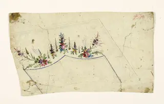 Composition florale en guirlandes et grappes, filet lavande, projets de broderies de gilet, XVIIIème siècle