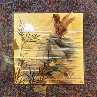 Composition with winged nymph at sunrise
