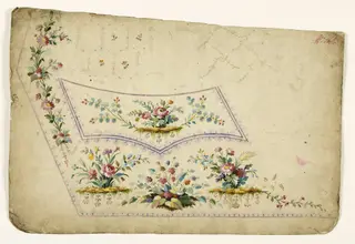 Compositions florales sur tertre et guirlandes de fleurs, projets de broderies de gilet, XVIIIème siècle, 1750