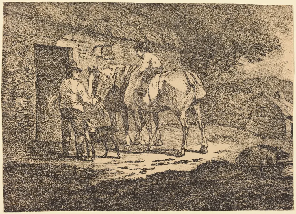 Horses at Cottage Door, by Conrad Gessner, crayon, 1804