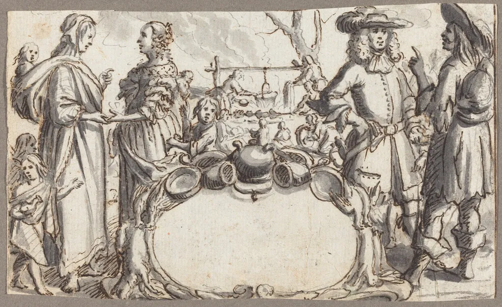 Allegory of Poverty and Wealth, by Conrad Meyer, ink, 1654
