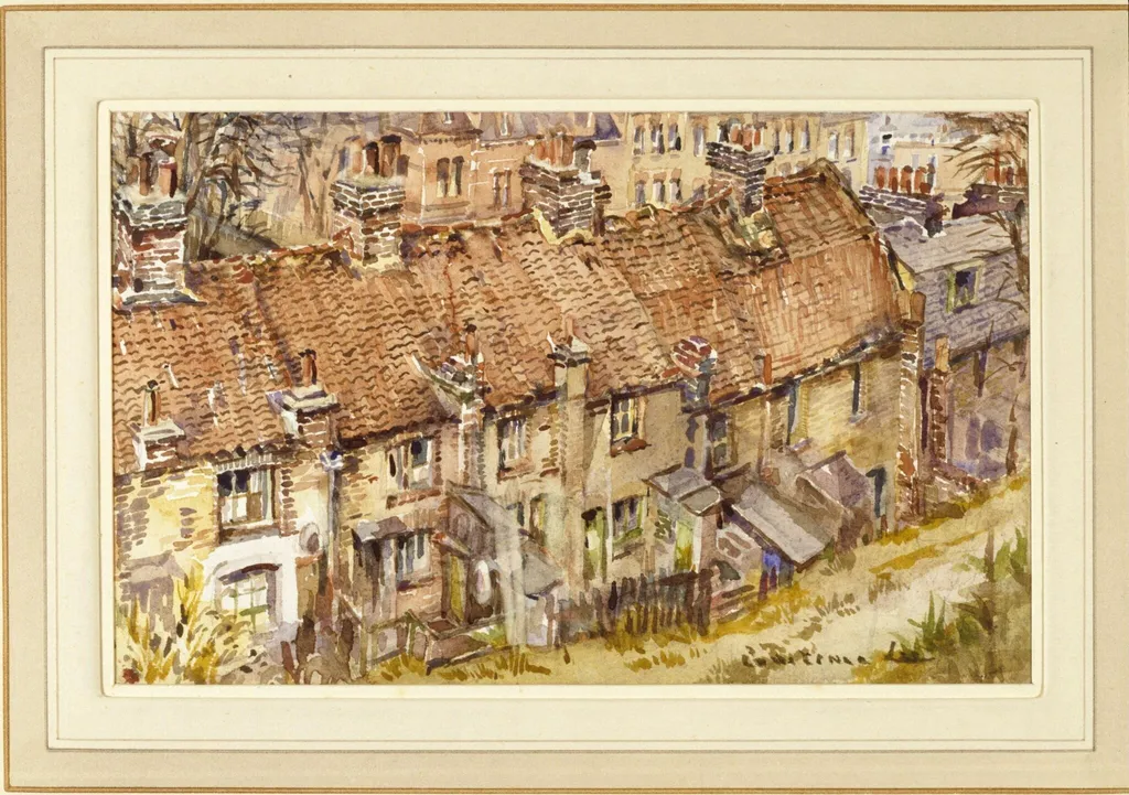 Cottages at Crouch End Hill, by Constance L. Lee, watercolor, 1940