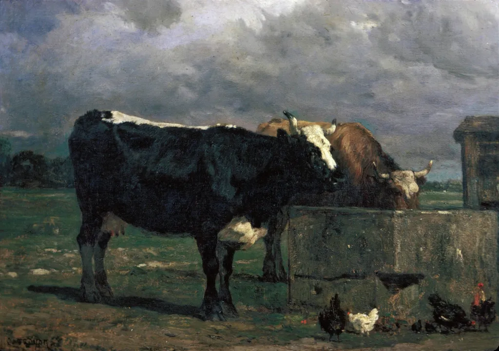 Cattle at the Trough, by Constant Troyon, oil, 1847