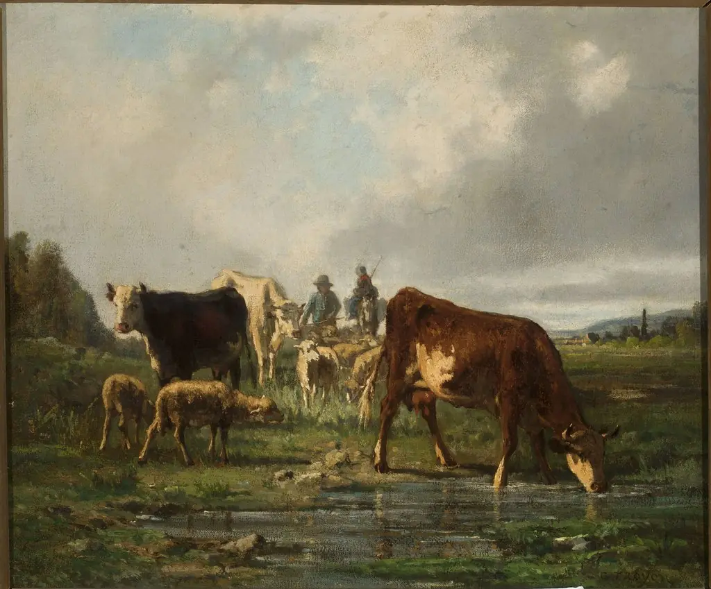 Cattle at the waterhole, by Constant Troyon