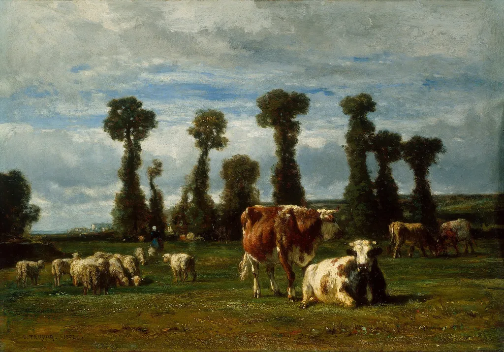 Pasture in Normandy, by Constant Troyon, oil, 1852