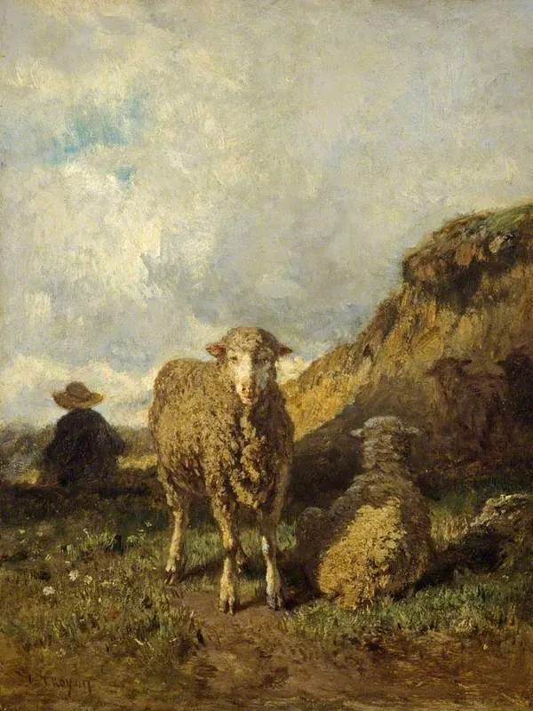 Sheep and Shepherd, by Constant Troyon, oil, 1857
