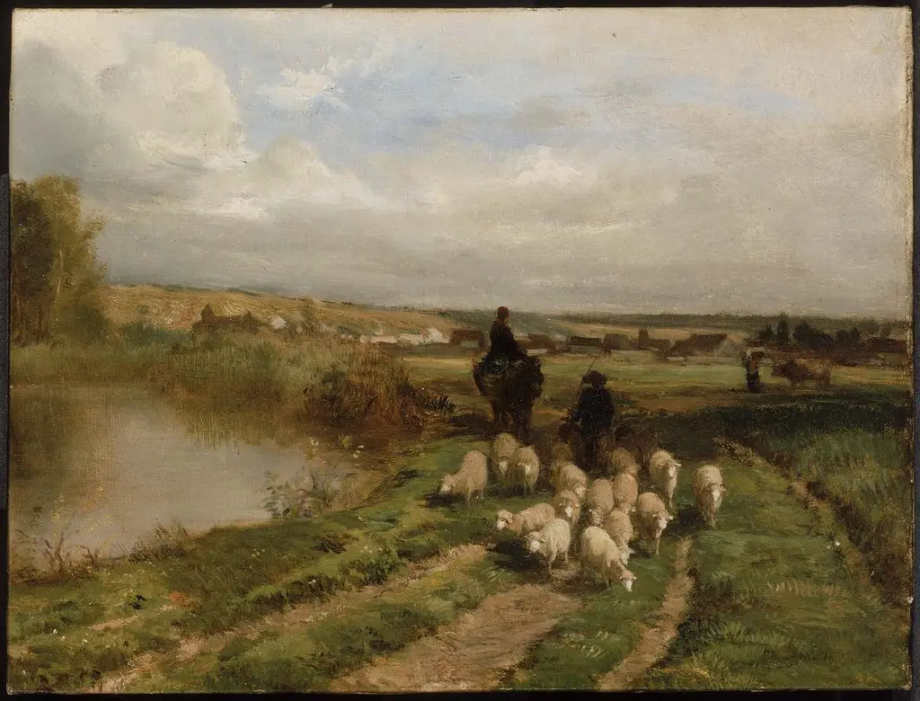 Sheep and Shepherd in a Landscape, by Constant Troyon