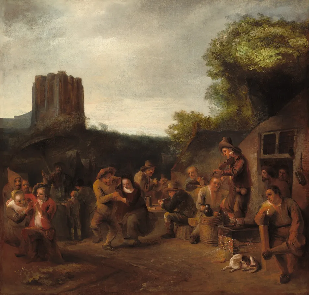 Conviviality Near the Inn, by Constantijn van Renesse, oil
