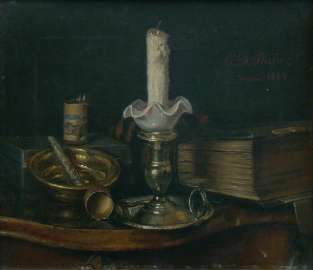 Natură statică cu sfeșnic, by Constantin Daniel Stahi, unspecified, 1888
