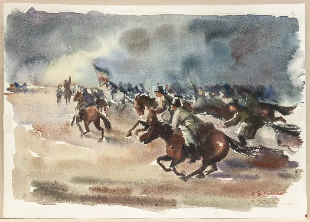 Asaltul cavaleriei 1877, by Constantin Găvenea, 1950