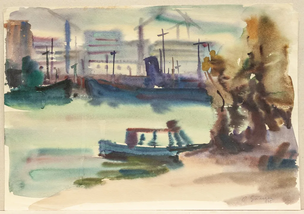 Peisaj în port, by Constantin Găvenea, 1950