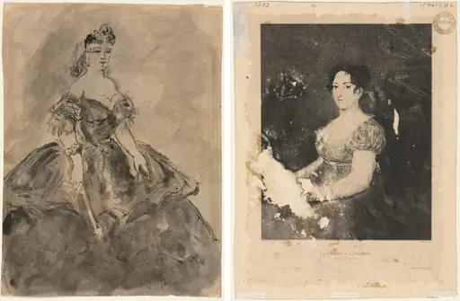 At the Ball (recto); La femme à l'éventail, after Goya (verso), by Constantin Guys