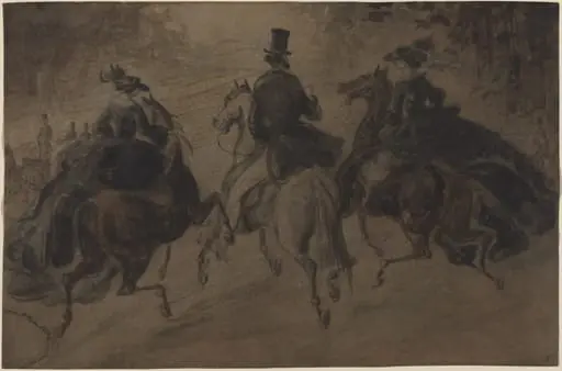 Cavalier and Two Ladies on Horseback, by Constantin Guys