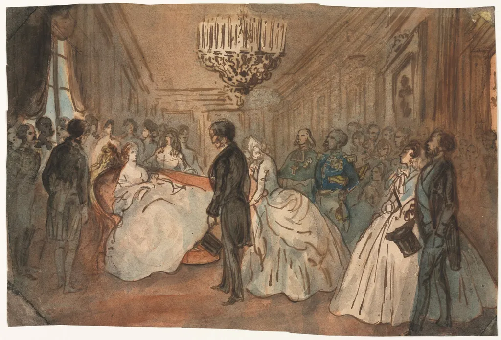 The Empress Eugénie Receiving the Diplomatic Corps after the Birth of the Imperial Prince, by Constantin Guys, 1856
