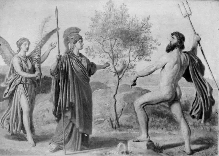 Athene followed by Nike Disputing with Poseidon for Possession of Attica, by Constantin Hansen, unspecified, 1849