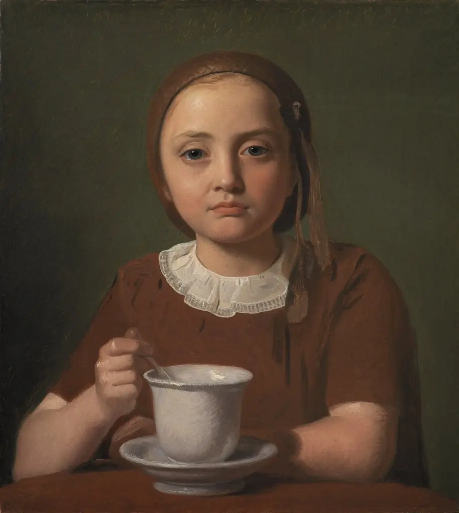 Portrait of a Little Girl, Elise Købke, with a Cup in front of her, by Constantin Hansen