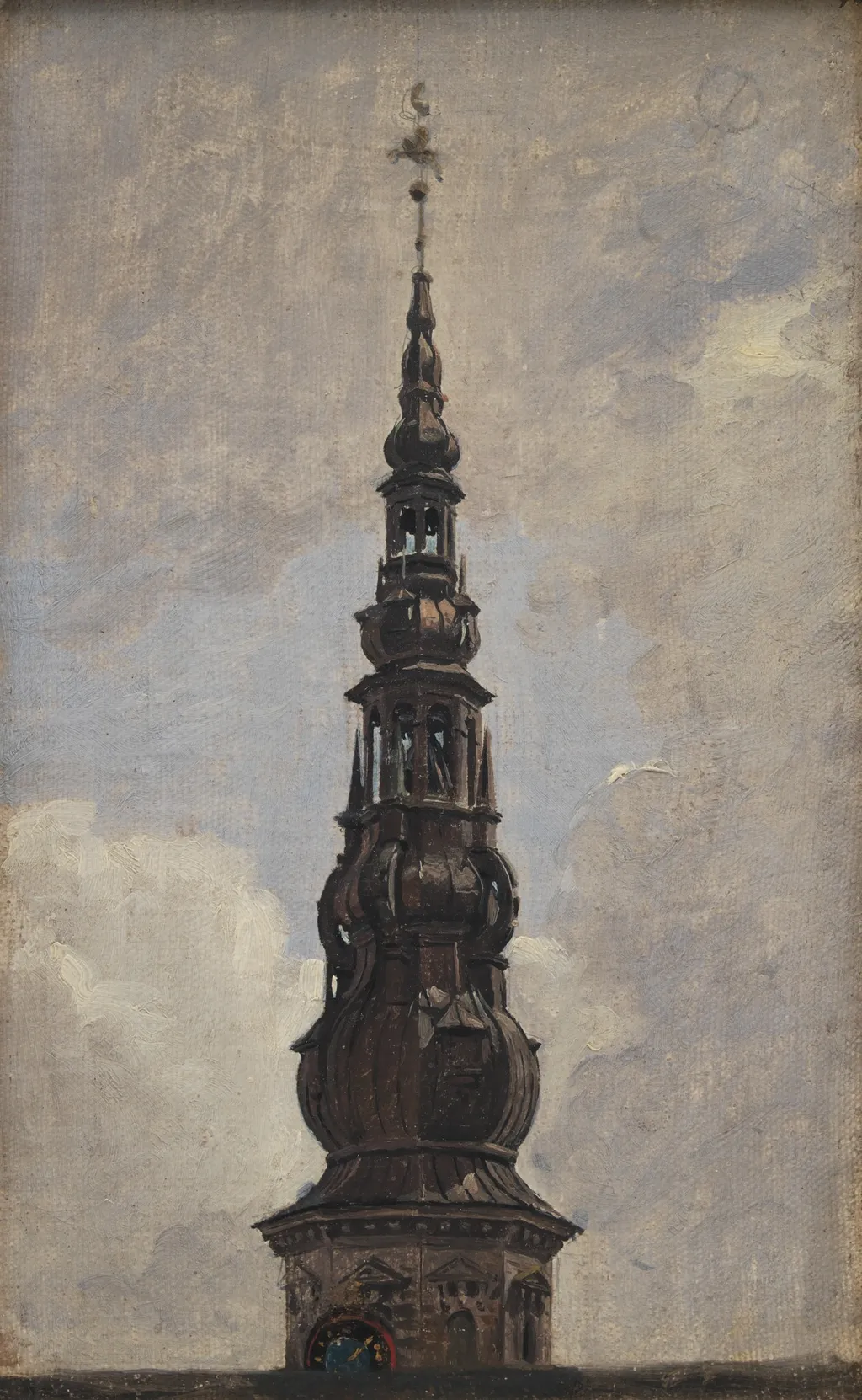 Trompetertårnets spir. Kronborg. Studie, by Constantin Hansen, oil, 1834