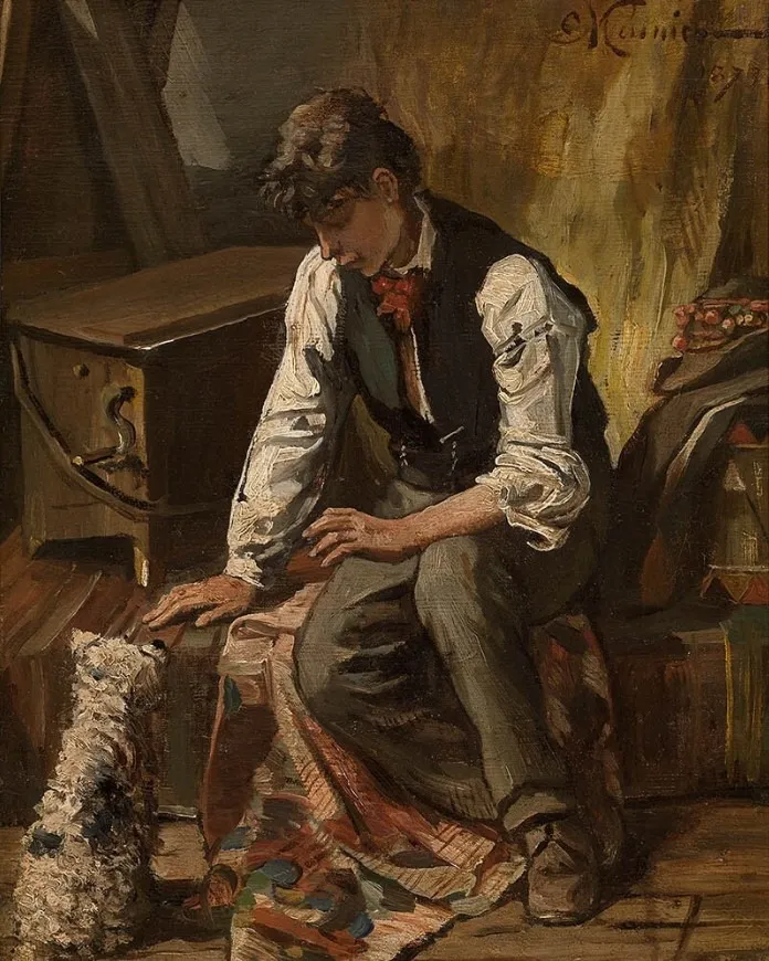 Organ Grinder, by Constantin Meunier, oil, 1873
