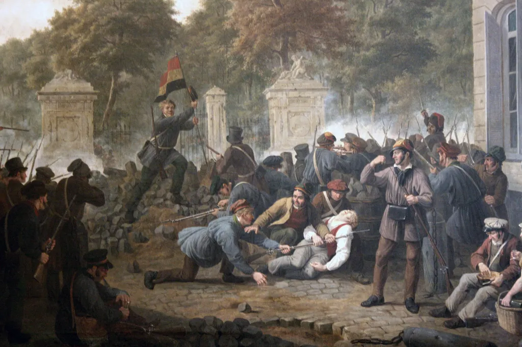 Scene of the Belgian Revolution, by Constantinus Fidelio Coene, oil, 1830