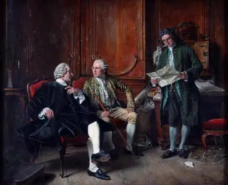 Conversation Piece: Three Men in Eighteenth-Century Costume, by Carl Seiler