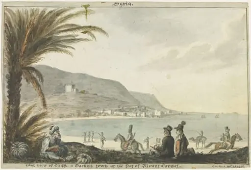Syria. east view of Caiffe a Turkish town at the foot of Mount Carmel, by Cooper Willyams