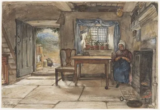 Interior of a cottage at Rievaulx, Yorkshire, by Cope