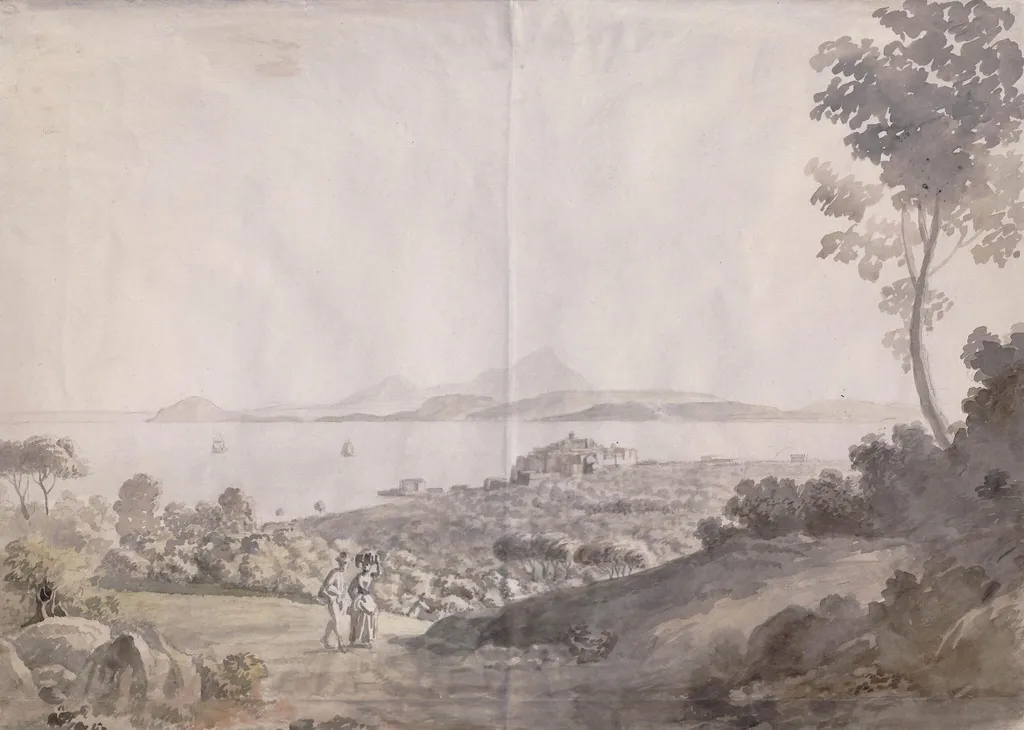 The bay of Naples looking towards Ischia, by Coplestone Warre Bampfylde, watercolor, 1770