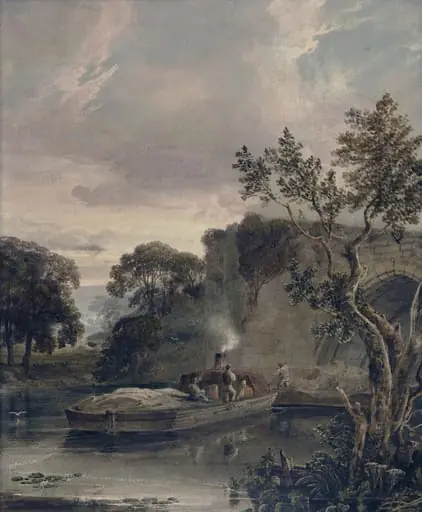 Barges Passing a Bridge, by Copley Fielding