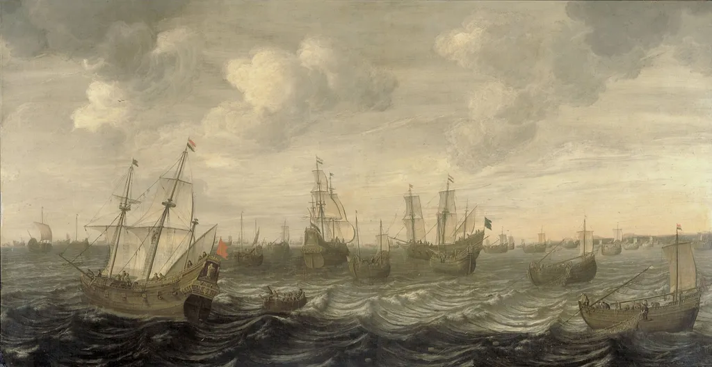 The Dutch herring fleet under sail, by Cornelis Beelt, oil, 1690