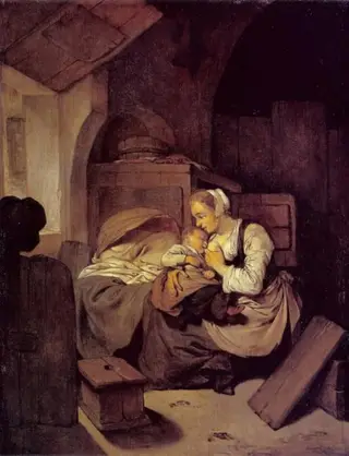 Interior with Nursing Mother, by Cornelis Bega