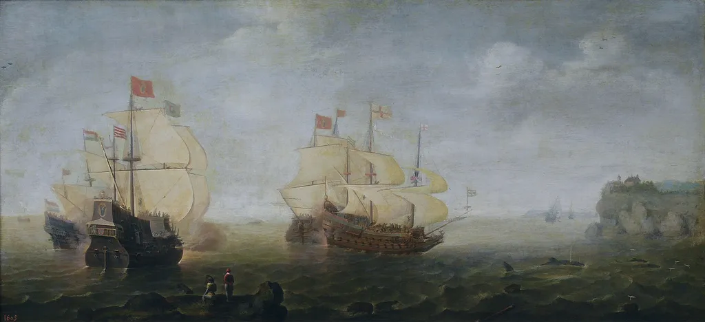 Naval Battle, by Cornelis Claesz van Wieringen, oil, 1629