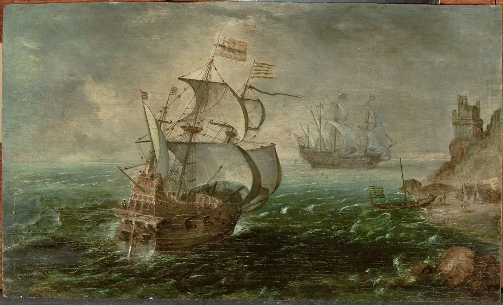 Sail boats on the sea, by Cornelis Claesz van Wieringen