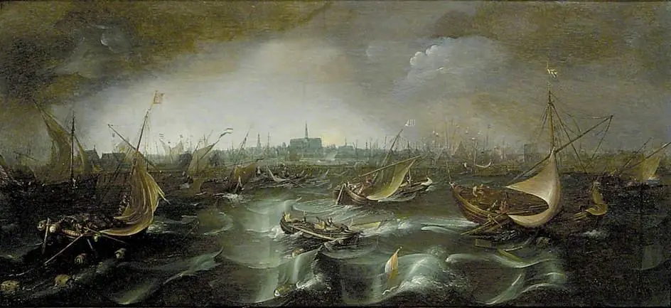 Ships in a Squall on the Haarlemmer Meer, by Cornelis Claesz van Wieringen