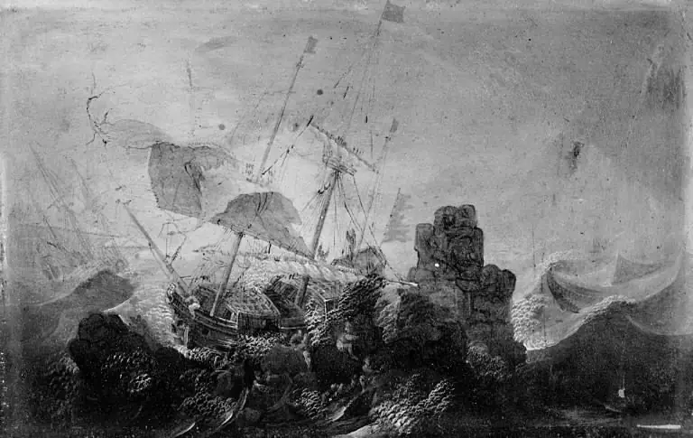 Shipwreck against a Rock, by Cornelis Claesz van Wieringen