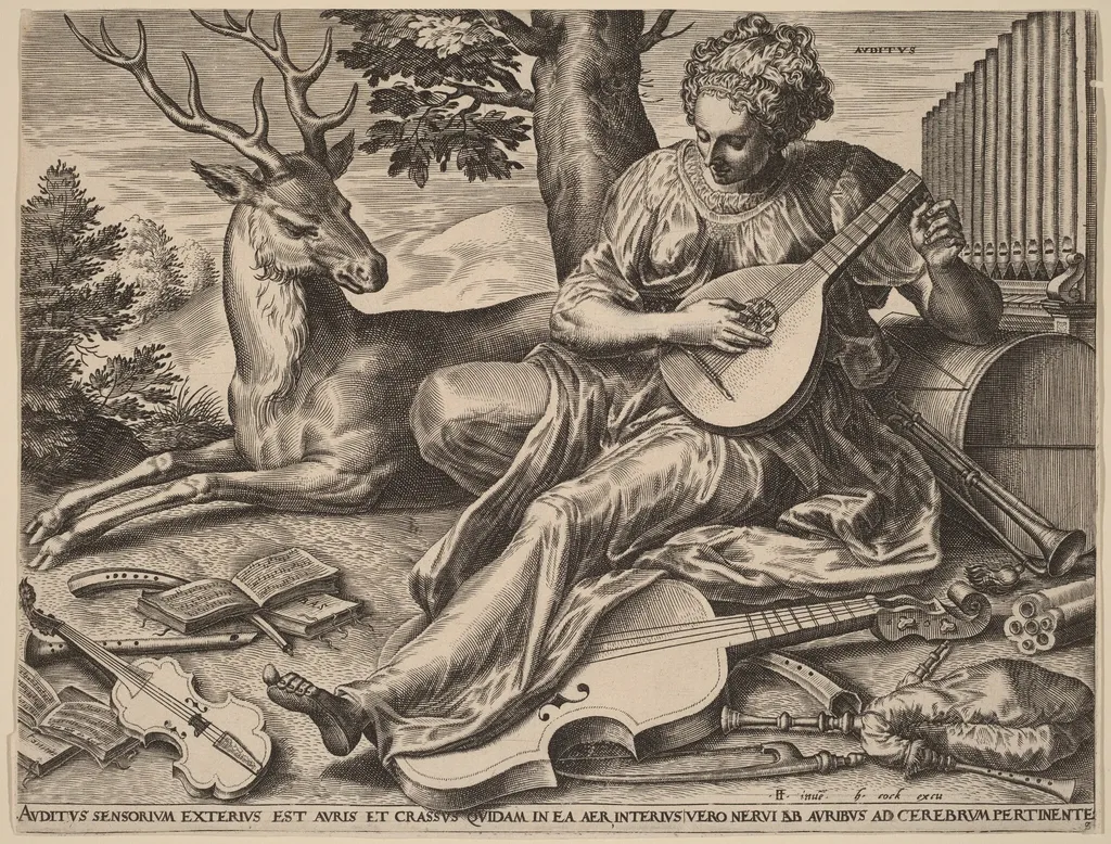 Auditus (Hearing), by Cornelis Cort, ink, 1561