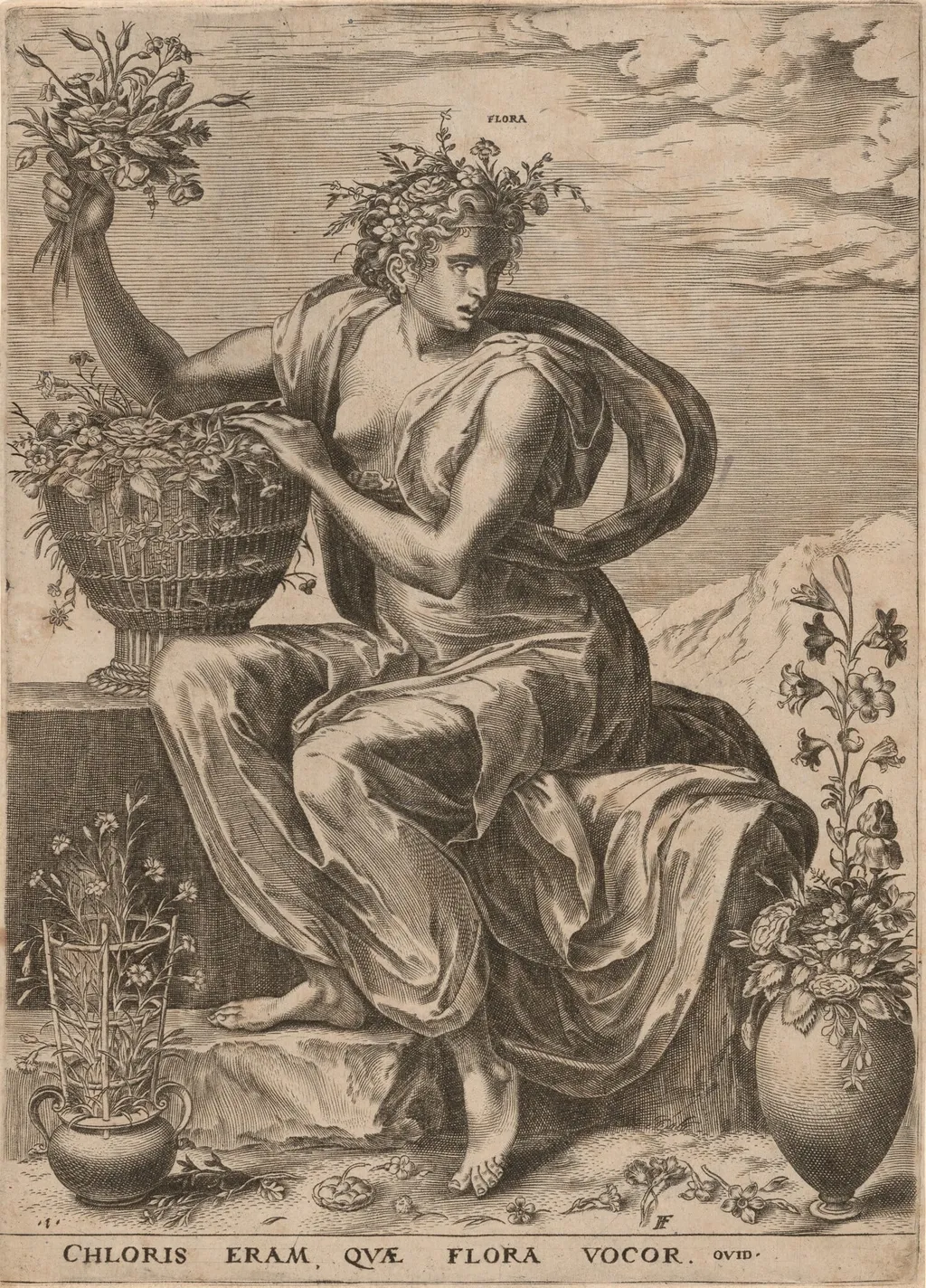 Flora, by Cornelis Cort, ink, 1564