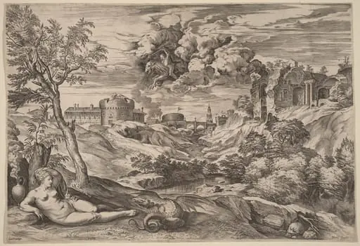 Landscape with Roger Liberating Angelica, by Cornelis Cort