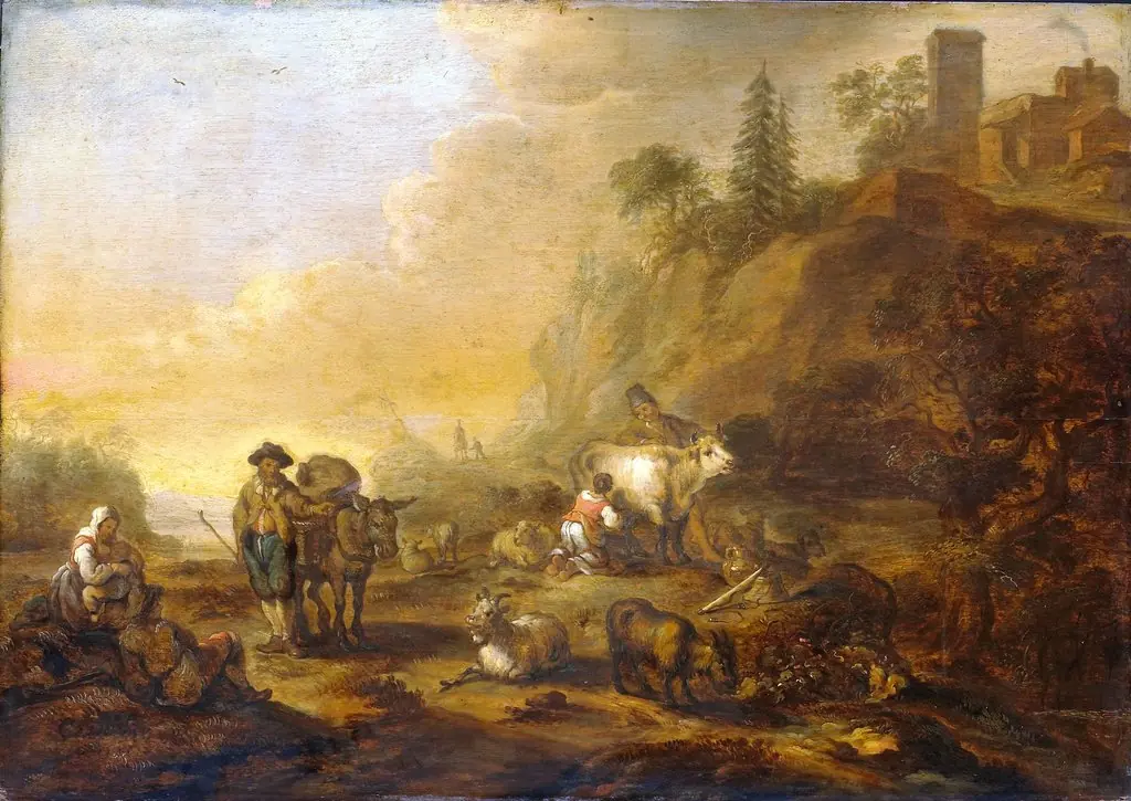 Landscape with herdsman and their droves, by Cornelis de Bie