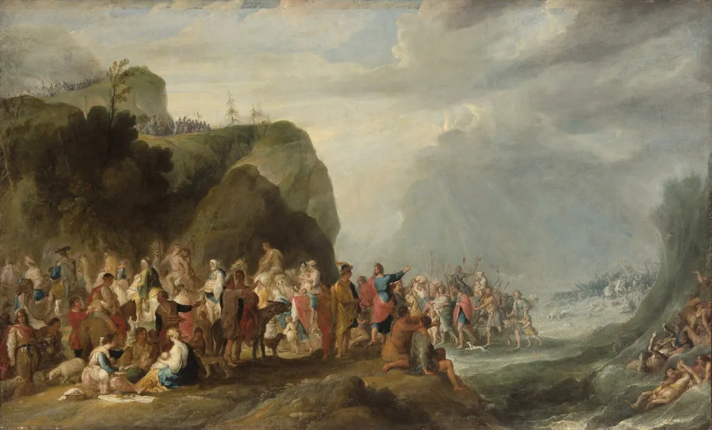 Crossing of the Red Sea, by Cornelis de Wael, oil, 1630