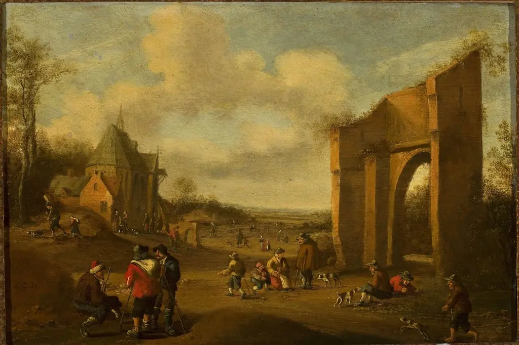 Countryside landscape with peasants, by Cornelis Droochsloot